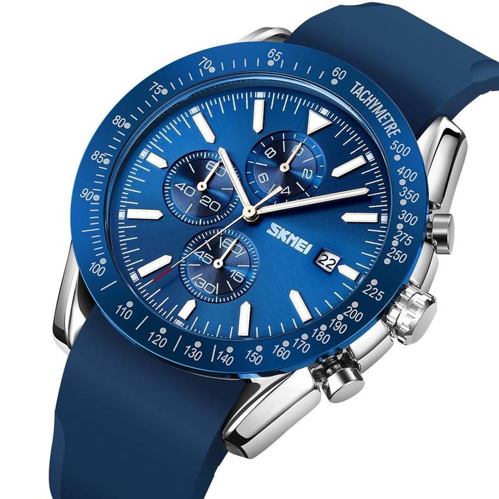 Reloj Skmei 9253 AZUL BORDES PLATEADOS CORREA Silicona