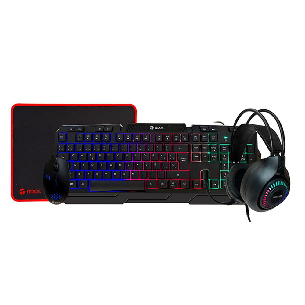 Kit Gamer TEROS TE-4063N Teclado Multimedia Mouse Óptico Headset y Mouse Pad