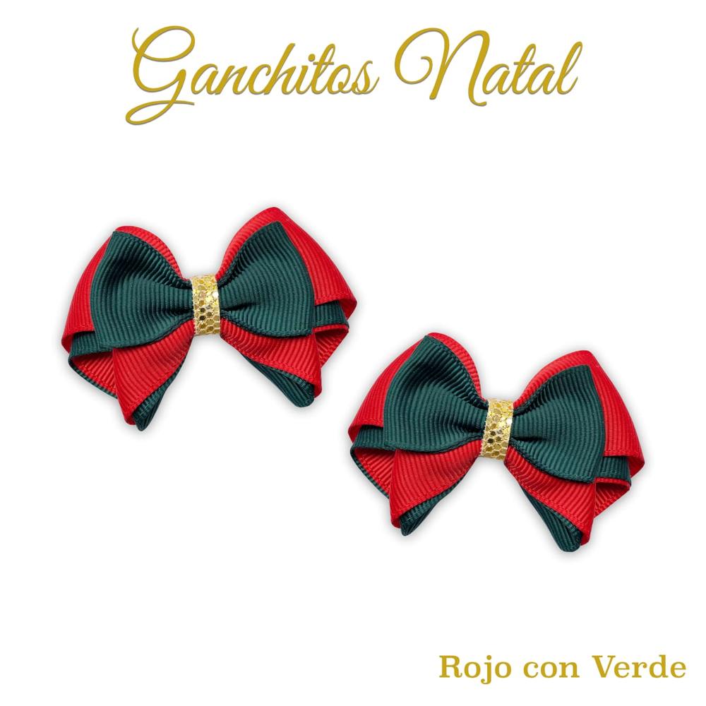 Ganchitos modelo Natal color rojo con verde - Creaciones Karito