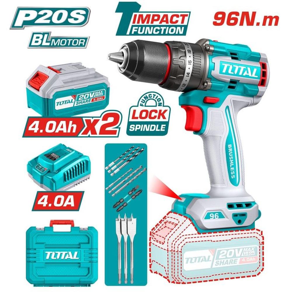 Taladro Atornillador Percutor Brushless 96Nm 20v- TIDLI20968