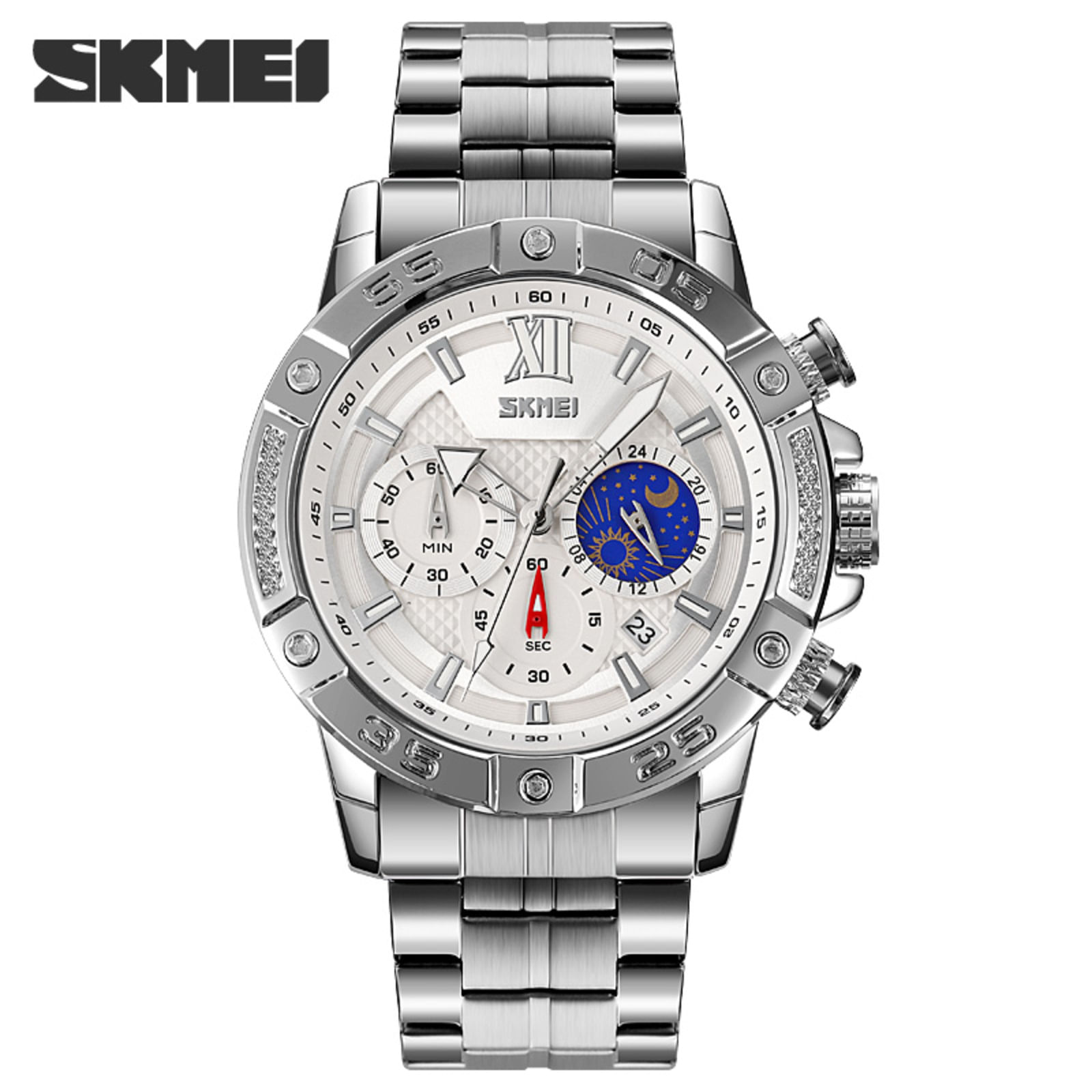 Reloj Skmei 9235 MOON PHASE Plateado Cronómetro