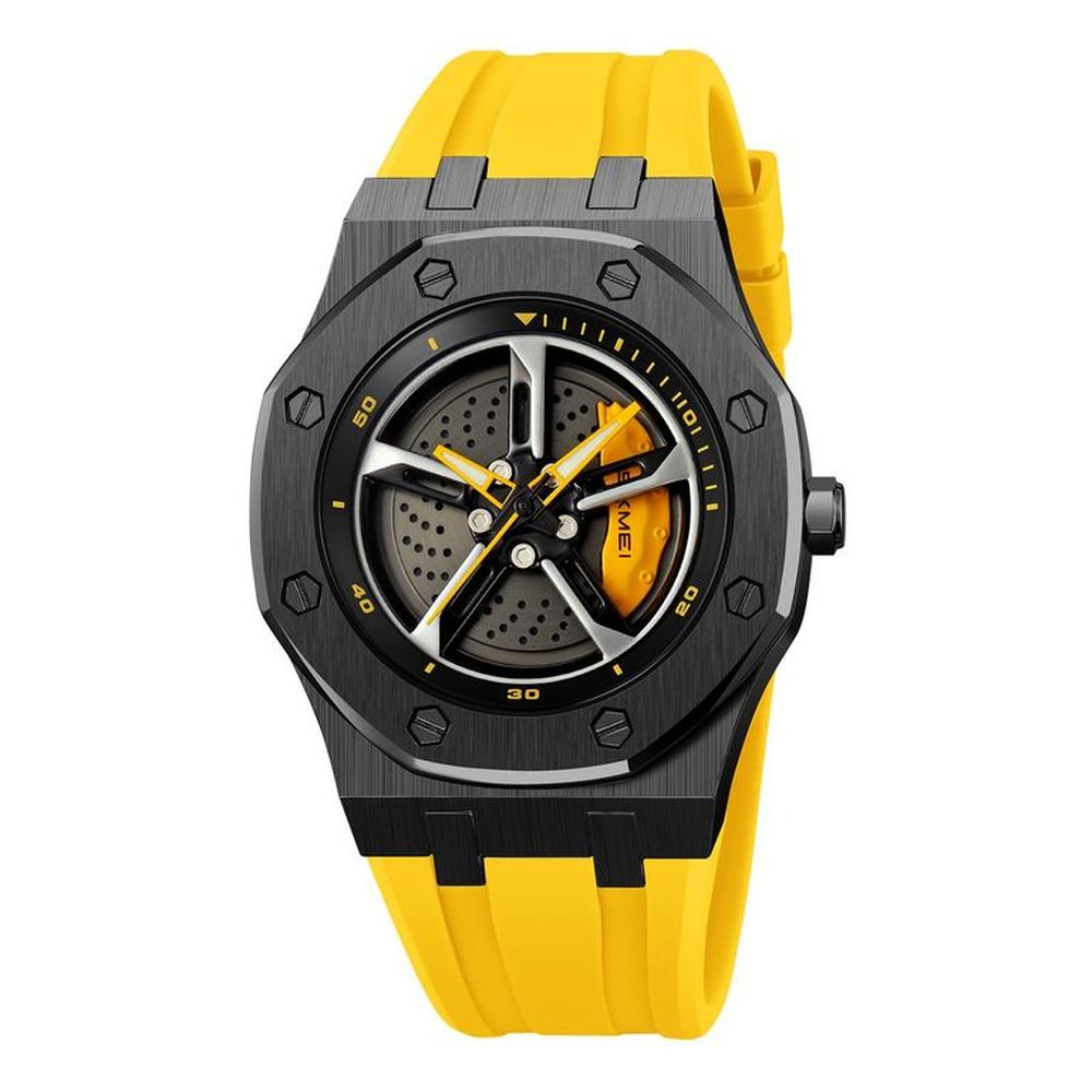 Reloj Skmei 2359 Giratorio Amarillo correa silicona.