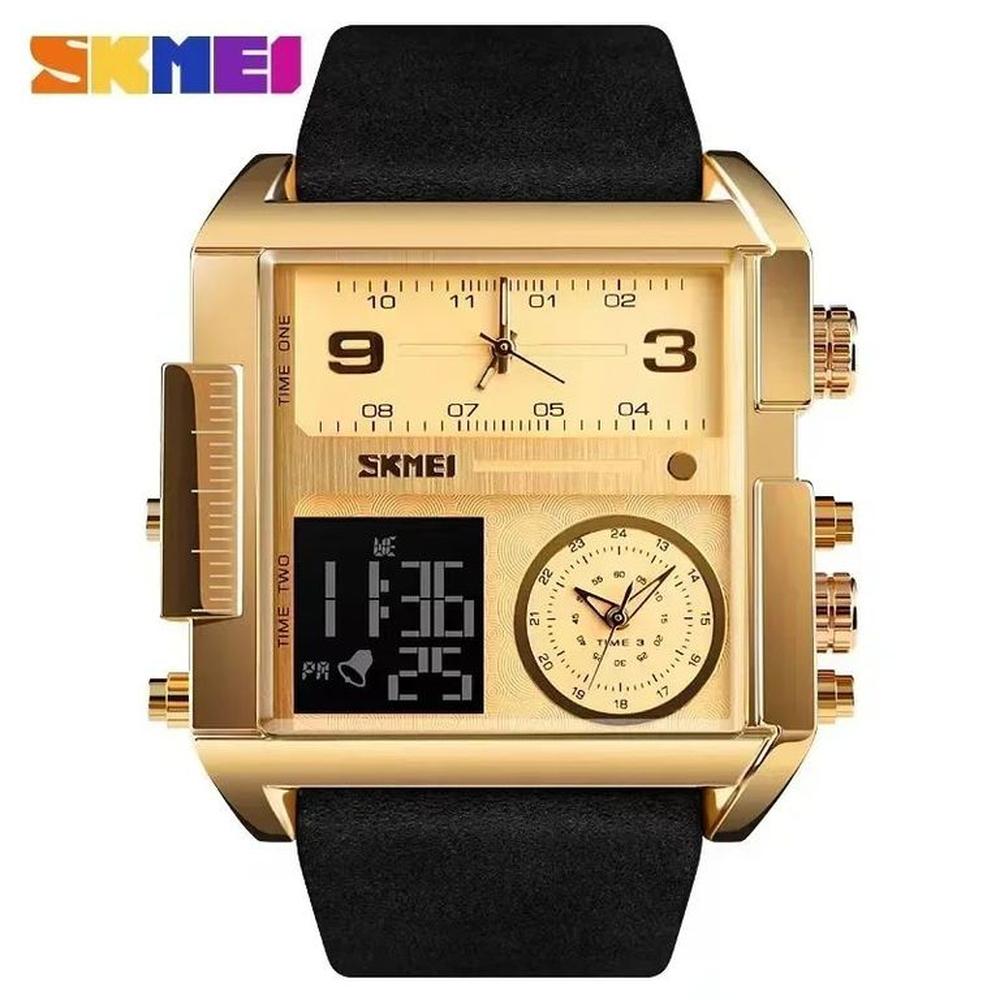 Reloj Skmei 1391 Dorado Correa Cuero Digital Analogo Multifunción.