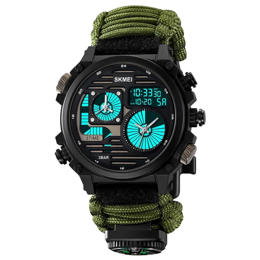 Reloj Skmei 2202 Verde Militar Analogo Digital Correa Tejida Nylon.