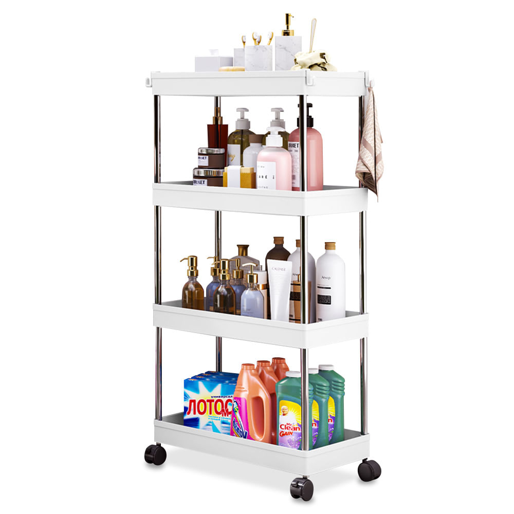 Carrito Organizador Elegante 4 Niveles con Colgadores para Baño Blanco AJ8