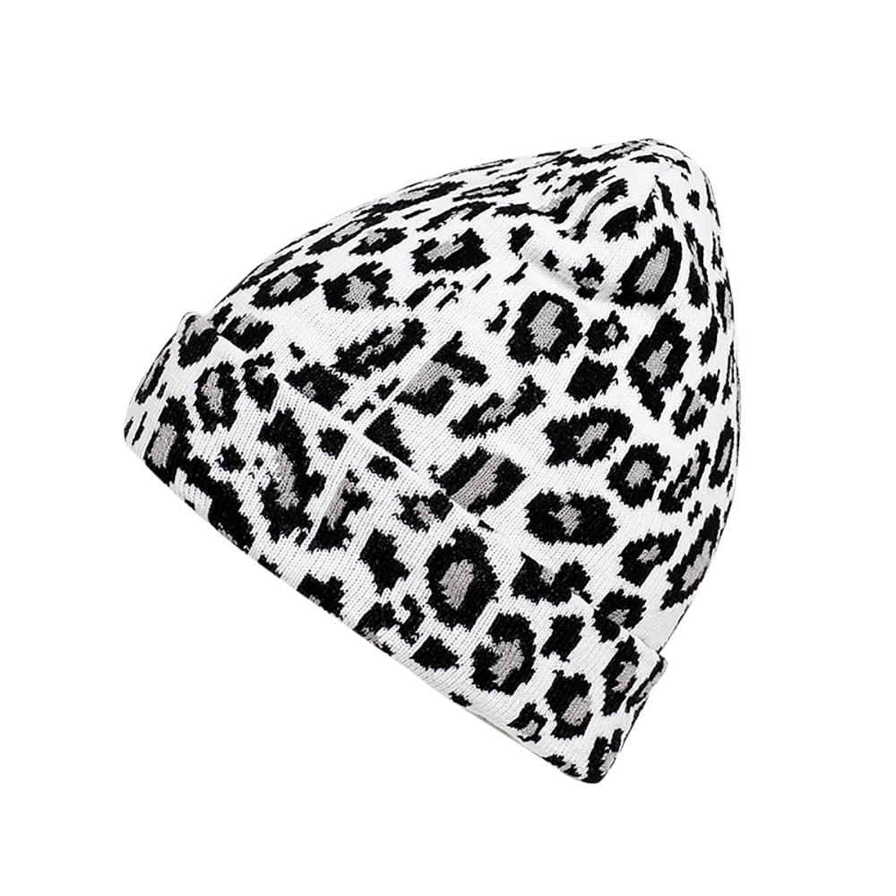 Beanie Animal Print Blanco con estampado de Leopardo