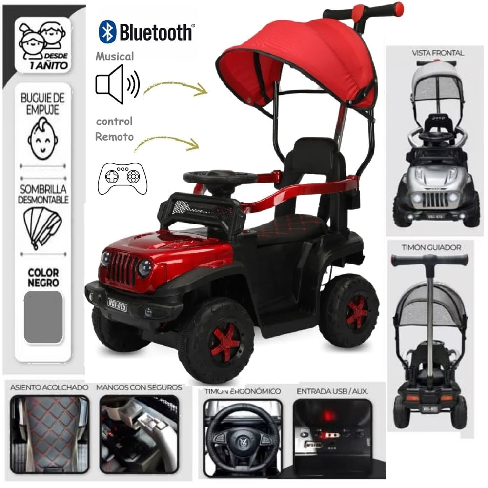 BUGGY JEEP A BATERIA 12 VOLTEOS CON CONTROL ROJO Correpasillo Guiador Buguie a Bateria con bluetooth Sonido y Luces Rojo BUGGY JEEP A BATERIA 12 VOLTEOS CON CONTROL ROJO Correpasillo Guiador Buguie a Bateria con bluetooth Sonido y Luces Rojo