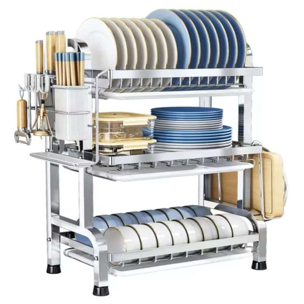 Escurridor Organizador de Platos 3 Niveles de Acero Inoxidable Cocina