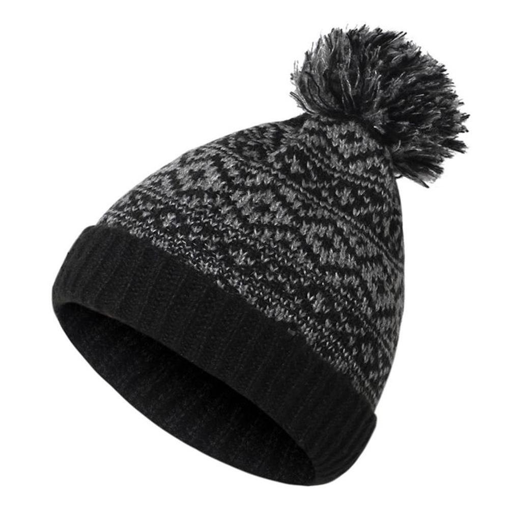 Gorro Beanie Bawei Negro Gris de Lana Suave con Pompon