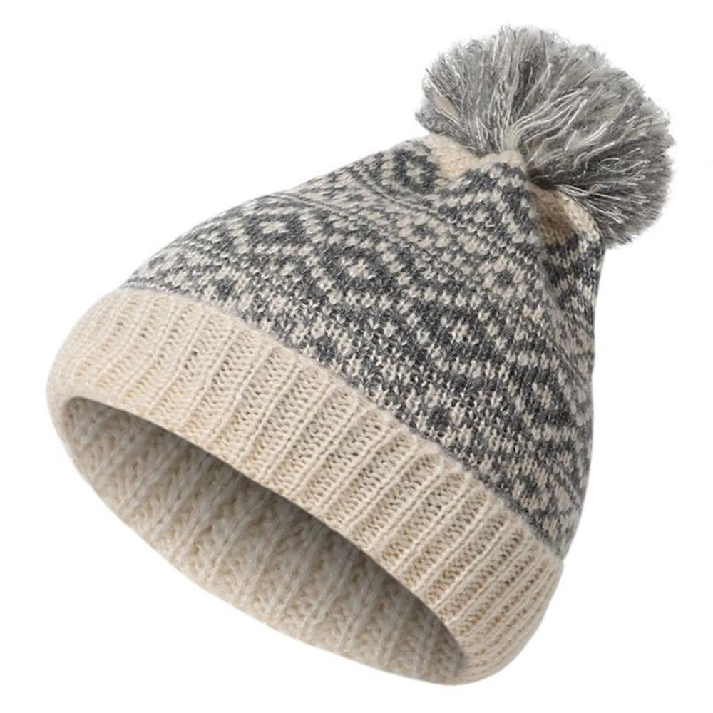Gorro Beanie Bawei de Lana Suave con Pompon  Beige con Gris