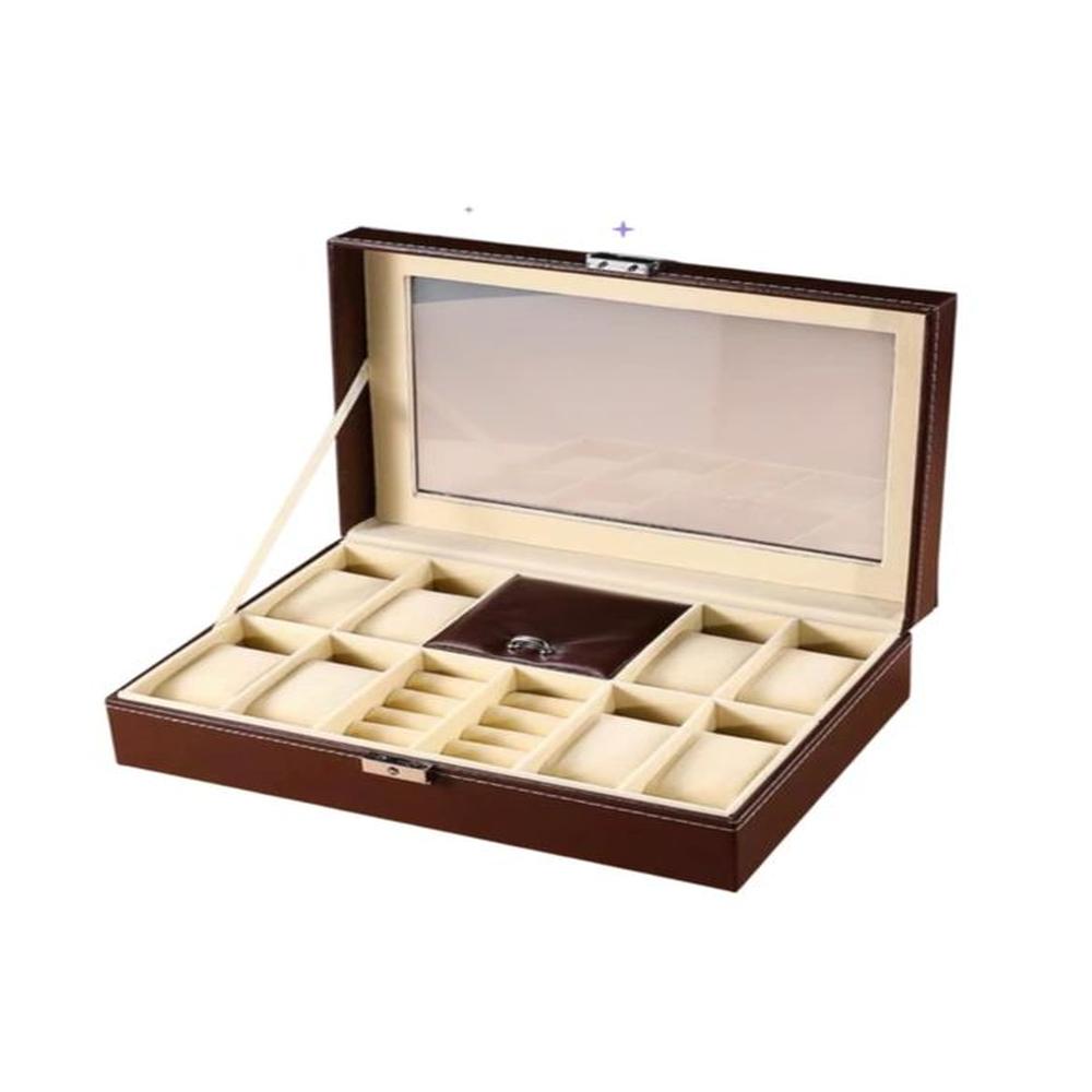 Caja de Reloj Organizador Porta Reloj Joyas Collar Anillos de Cuero