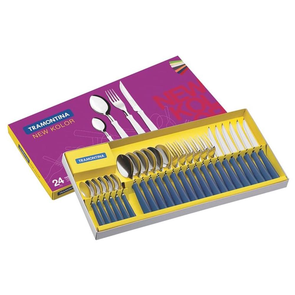 Juego de Cubiertos x 24 Pz New Kolor M/Azul - Acero Inoxidable