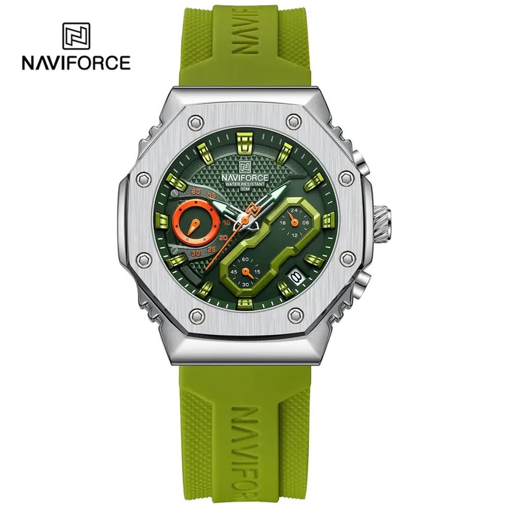 Reloj Naviforce 8035 Bordes Plateados Correa Verde
