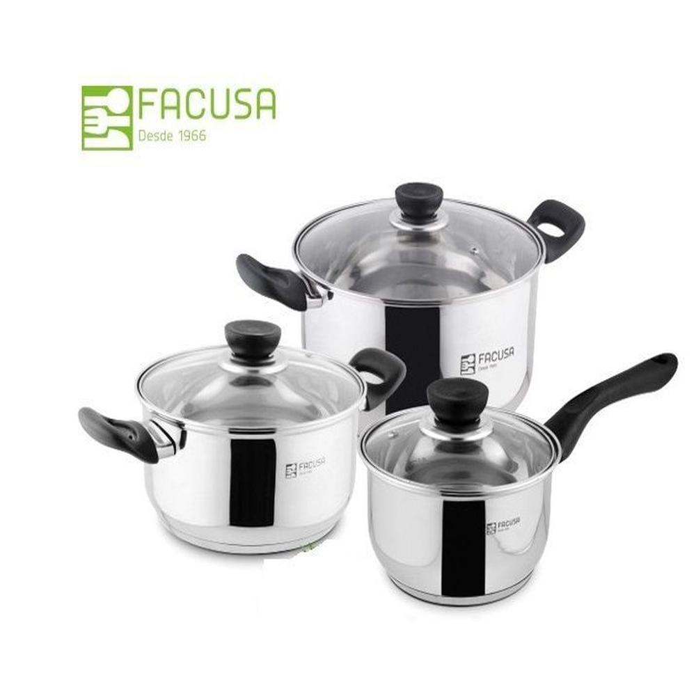 Juego de Ollas Acero Inoxidable tapa Vidrio  6 Piezas Facusa