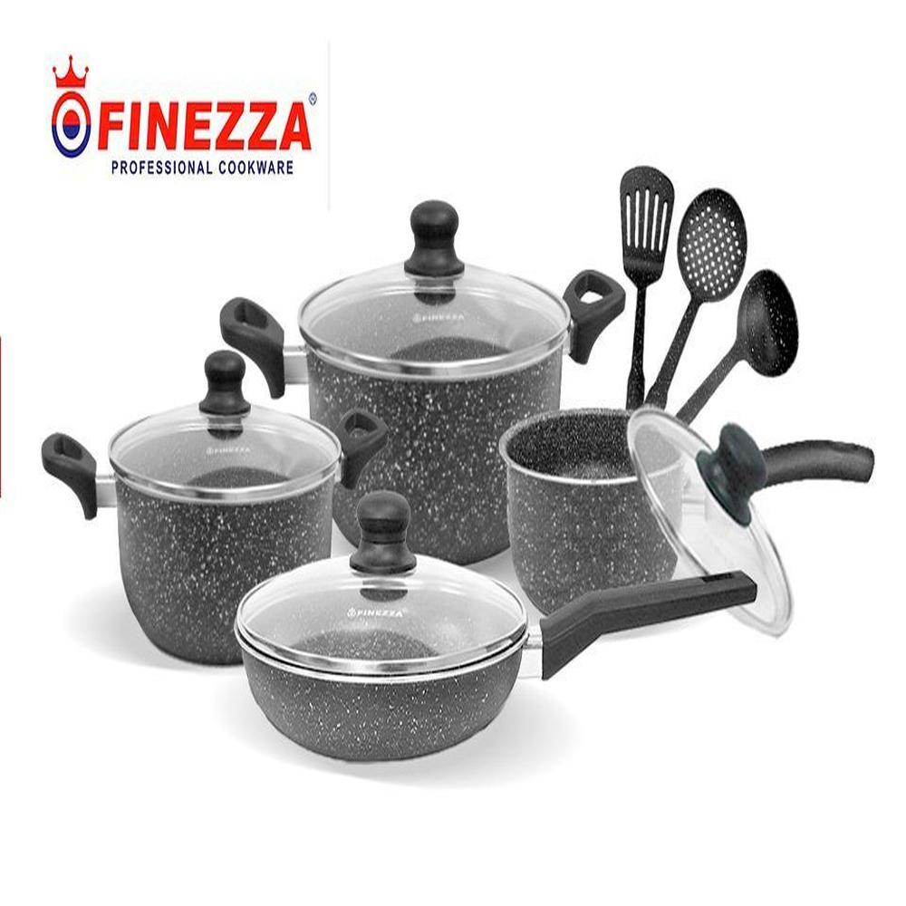 Juego De Ollas Finezza Granito 11 Piezas Con Antiadherente Y Tapas De Vidrio