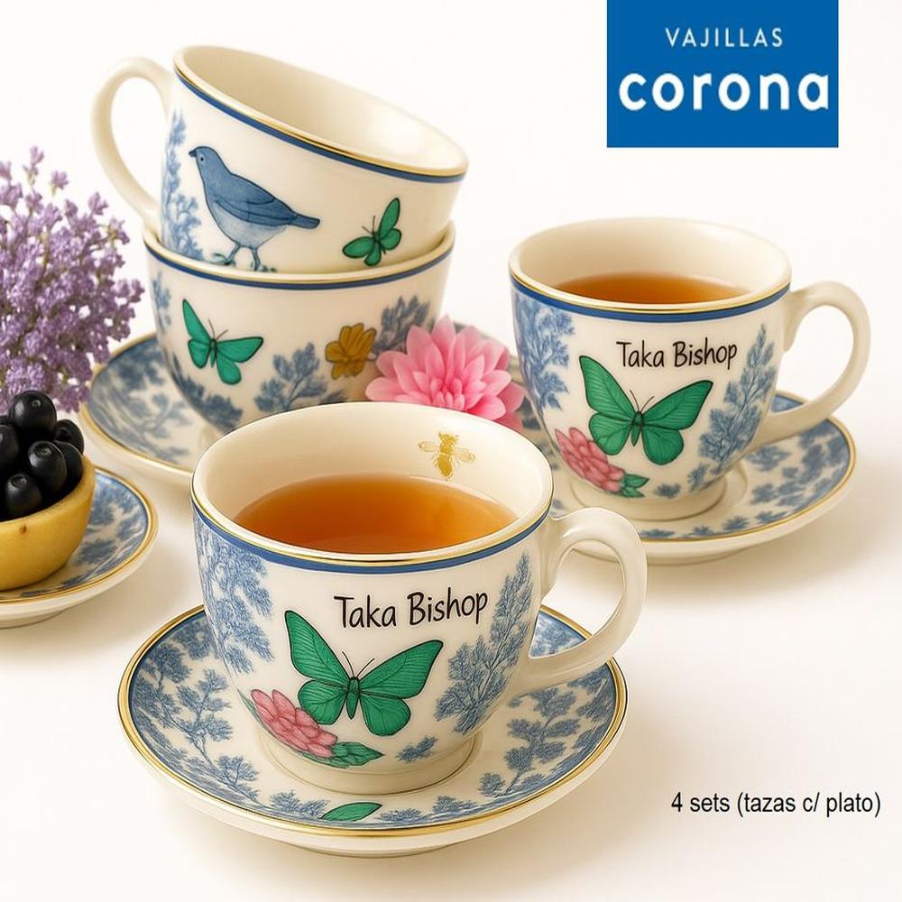 Set de Tazas con platos 8 Piezas Renacimiento 249.6cc CORONA