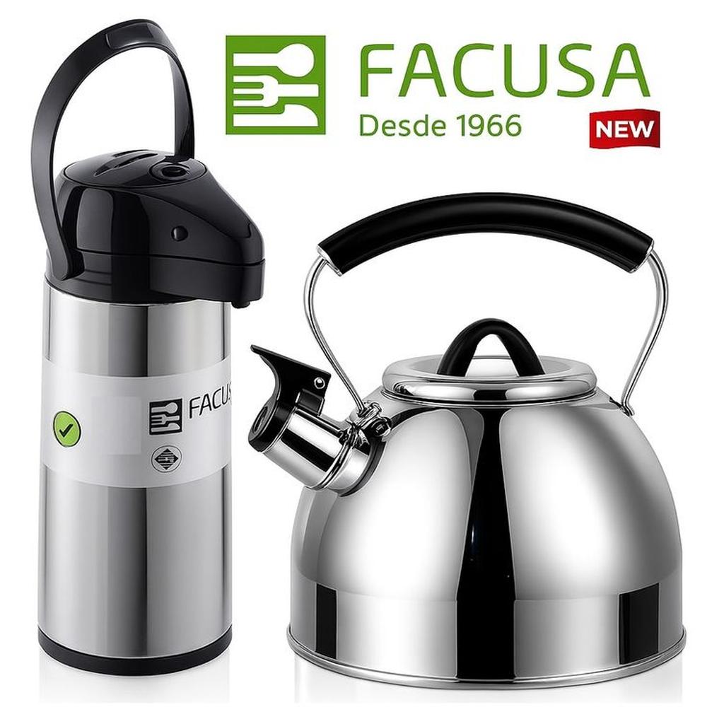 Combo Tetera 2.5 Lt. Acero Inoxidable + Termo Sifón 1.9 Lt. Facusa