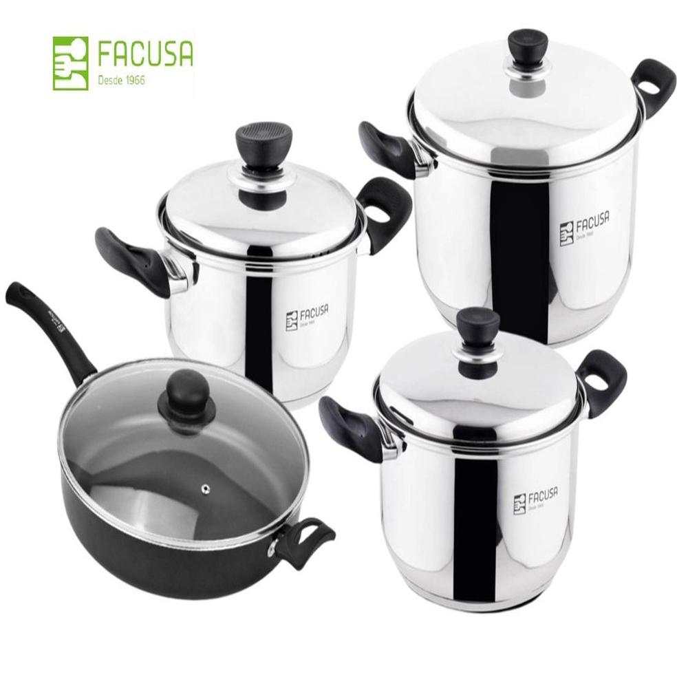 Juego de Ollas 6 piezas Acero Inoxidable con Sartén Grande Facusa