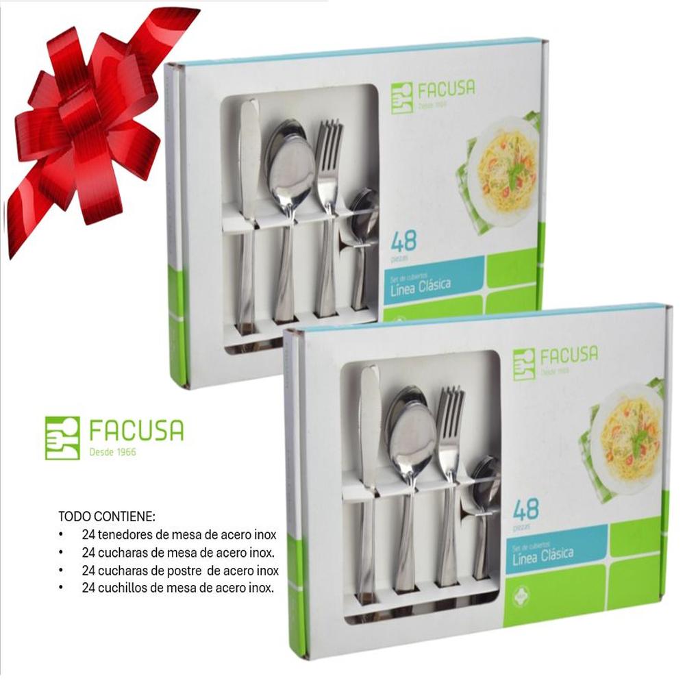 PACK DE CUBIERTOS TOTAL 96 Piezas Acero Inoxidable FACUSA  CAJA REGALO
