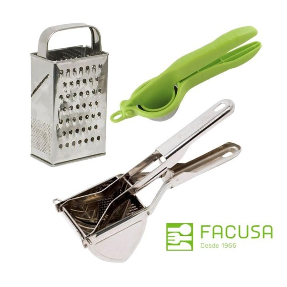 Prensa papas de Facusa con Exprimidor de Limon y Rayador  de Regalo