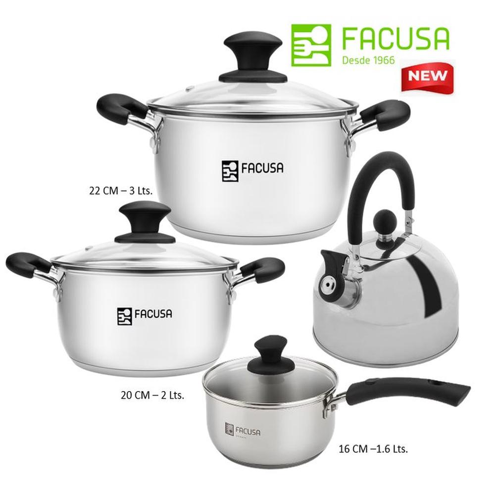 Juego de ollas 7 Piezas Acero Inoxidable con tapa de vidrio Facusa