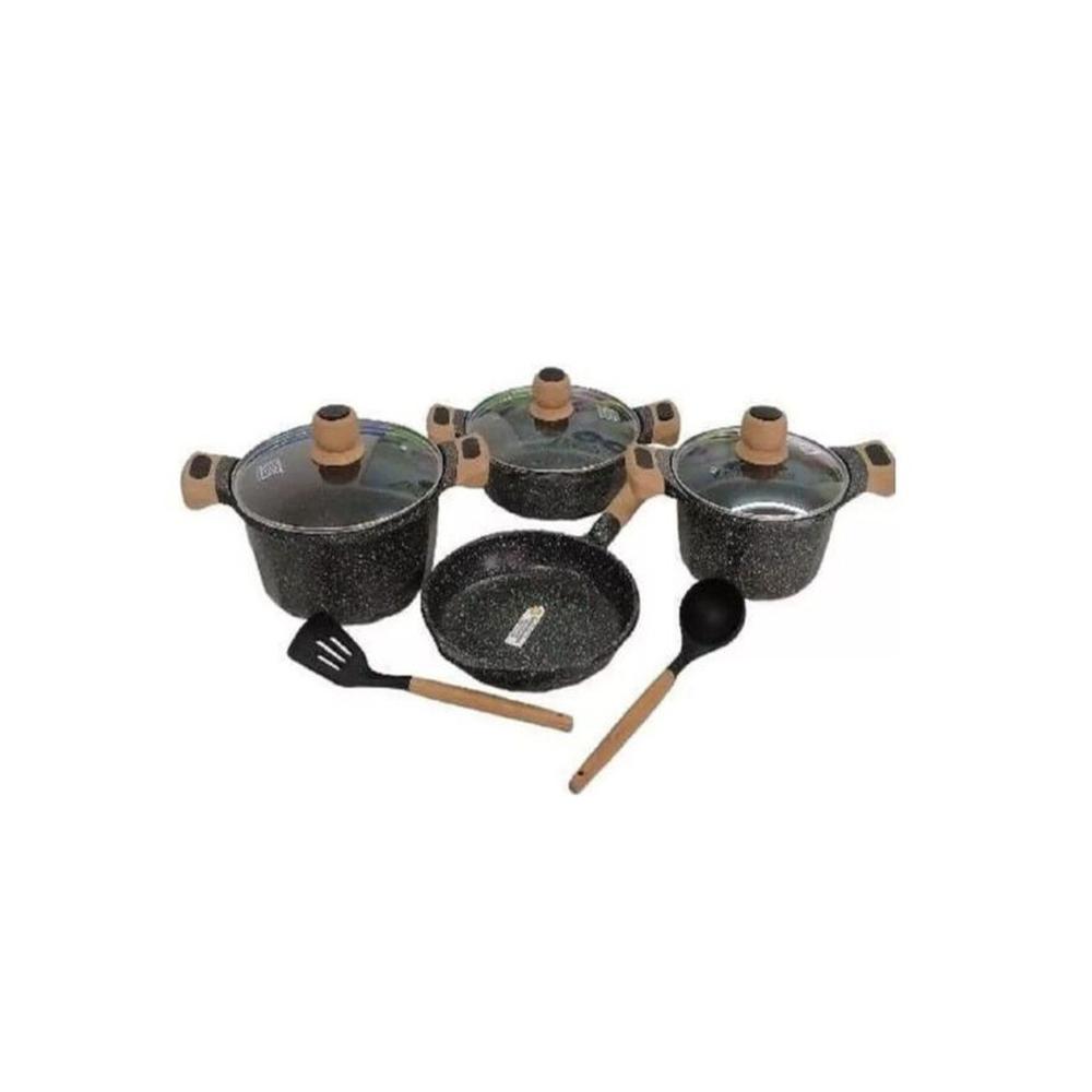 Juego De Ollas Roca Volcánica Antiadherente 9 Piezas Ecológico