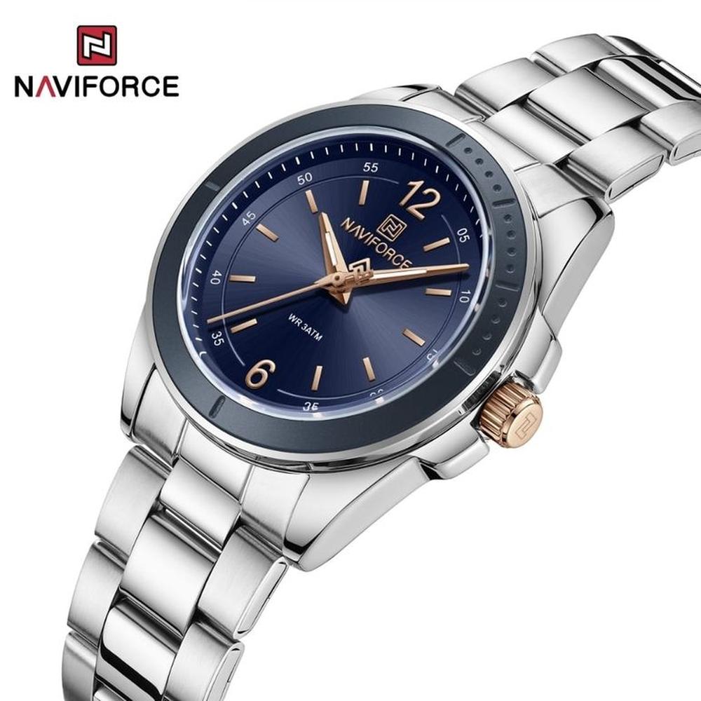 Reloj Naviforce 5062 Correa Acero Plateado Para Dama