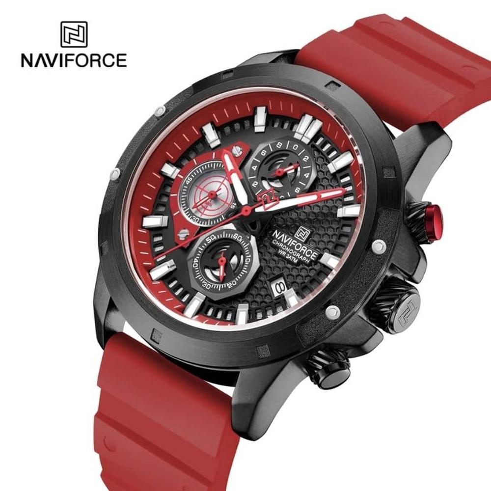 Reloj Naviforce 8036 Borde Negro Correa Roja