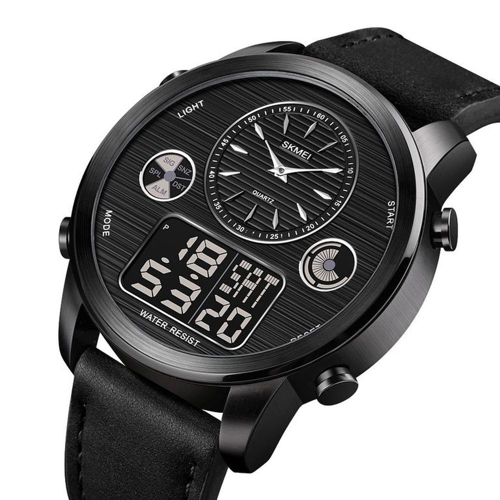 Reloj Skmei 1653 Negro Correa Cuero Hora Mundial