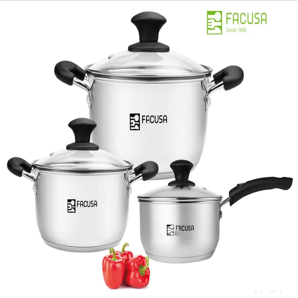 Juego de Ollas 6 Piezas con tapa de acero Facusa