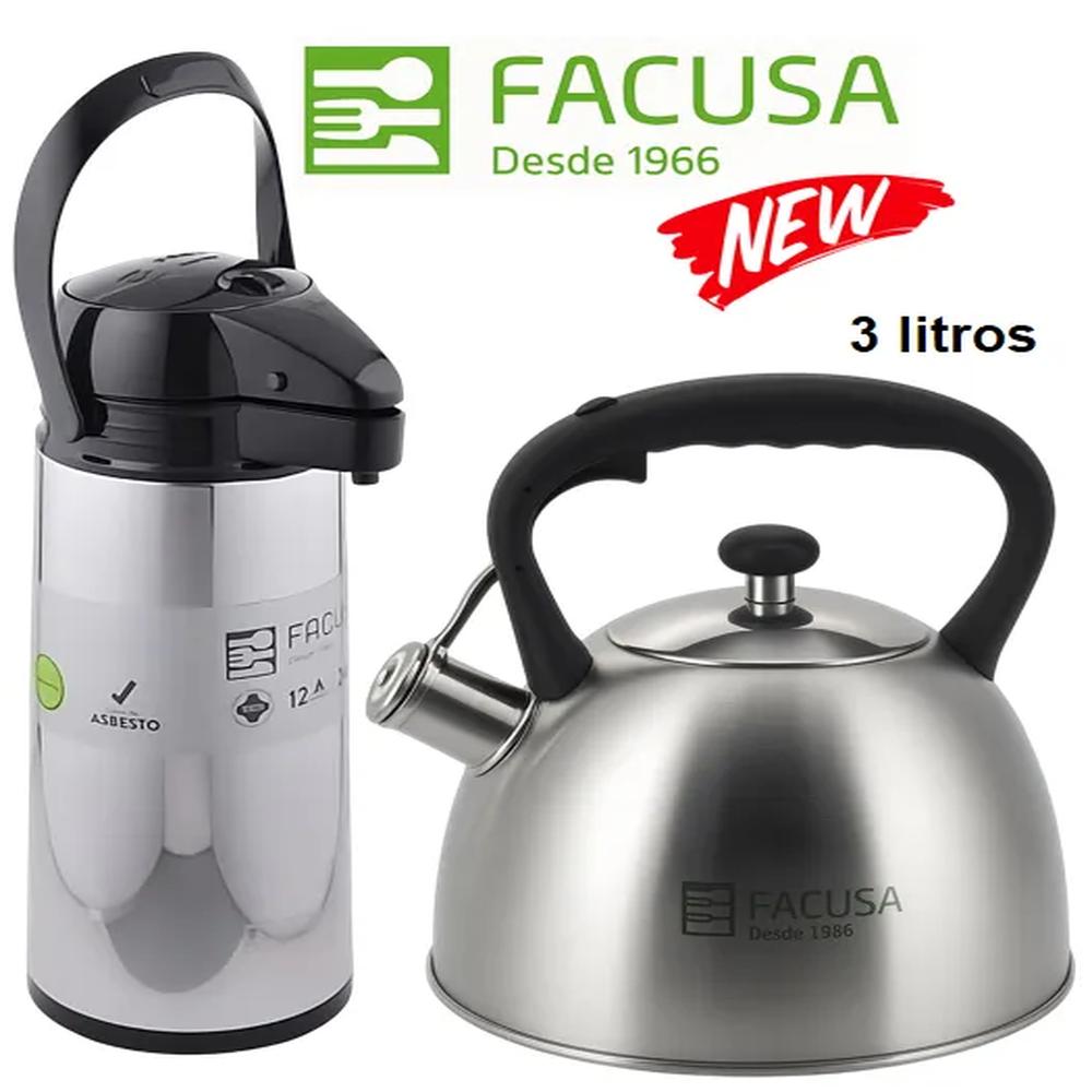 Combo Tetera Acero Inoxidable 3litros y Termo Sifón 1.9 Lts. Facusa