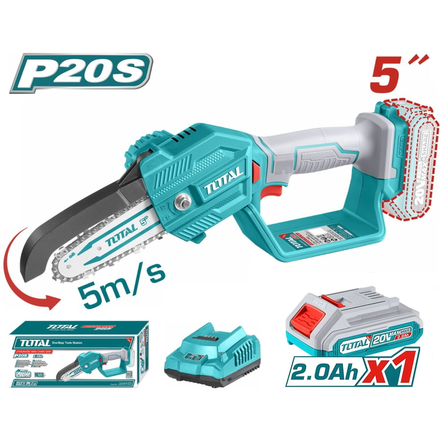 MINI MOTOSIERRA TOTAL 5 PULGADAS EQUIPO COMPLETO-TGSLI20581
