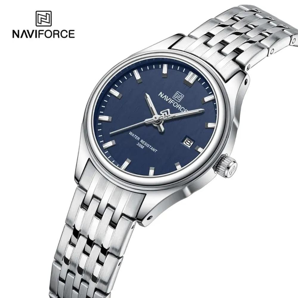 Reloj Naviforce 8039L Correa Acero Fondo Azul Para Dama