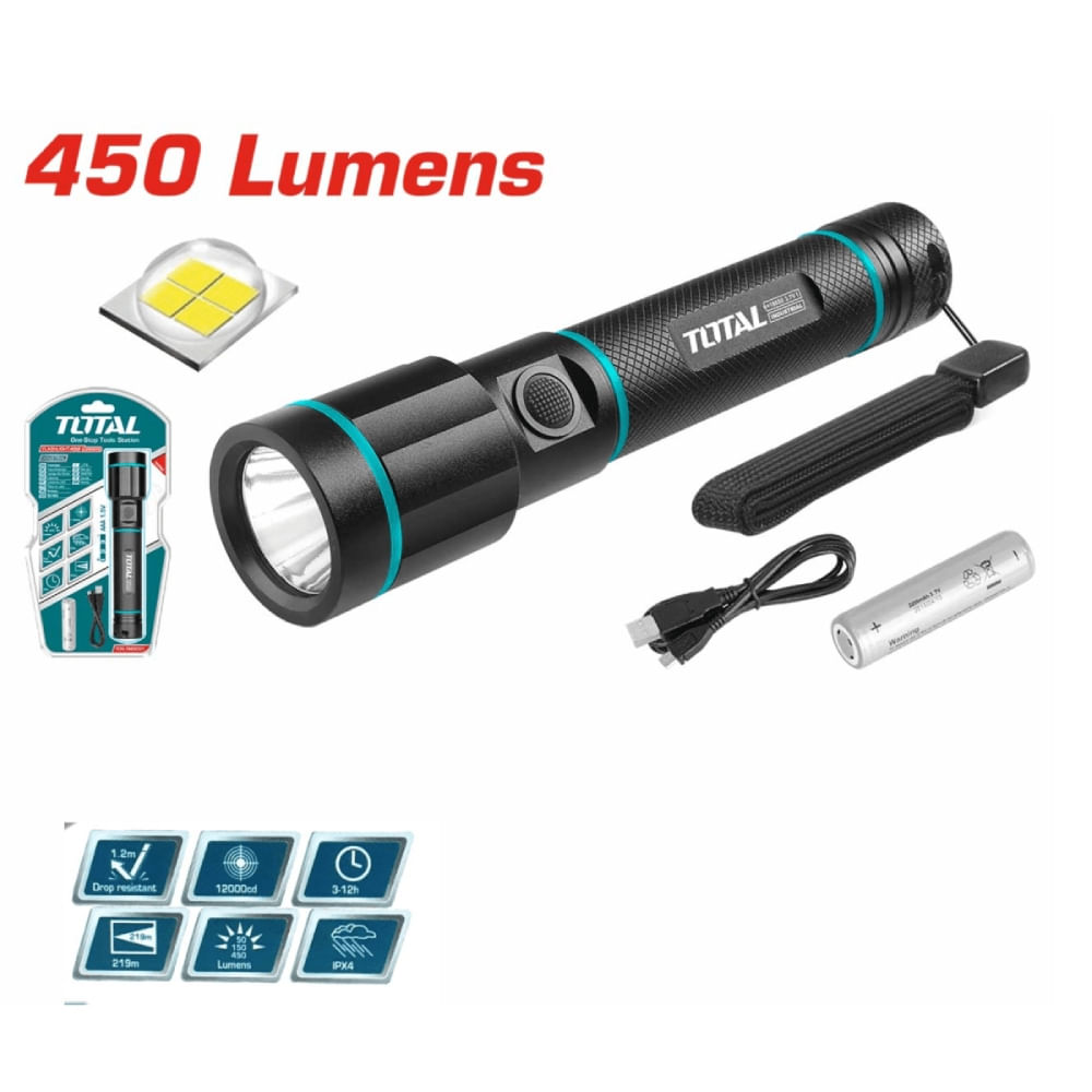 Linterna de mano de aluminio 450lm total - TCFL1865051