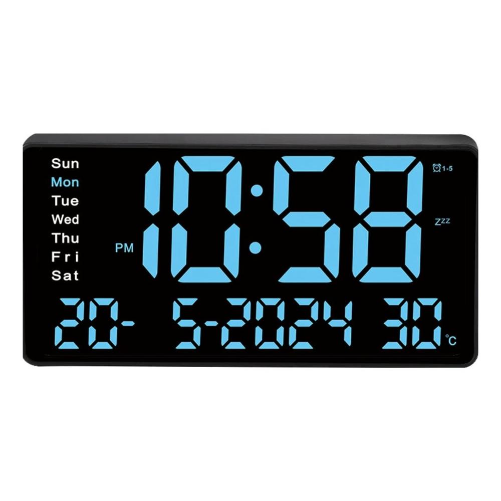 Reloj Digital LED 31.5 cm con Calendario Temperatura y Alarma JH1404 Azul