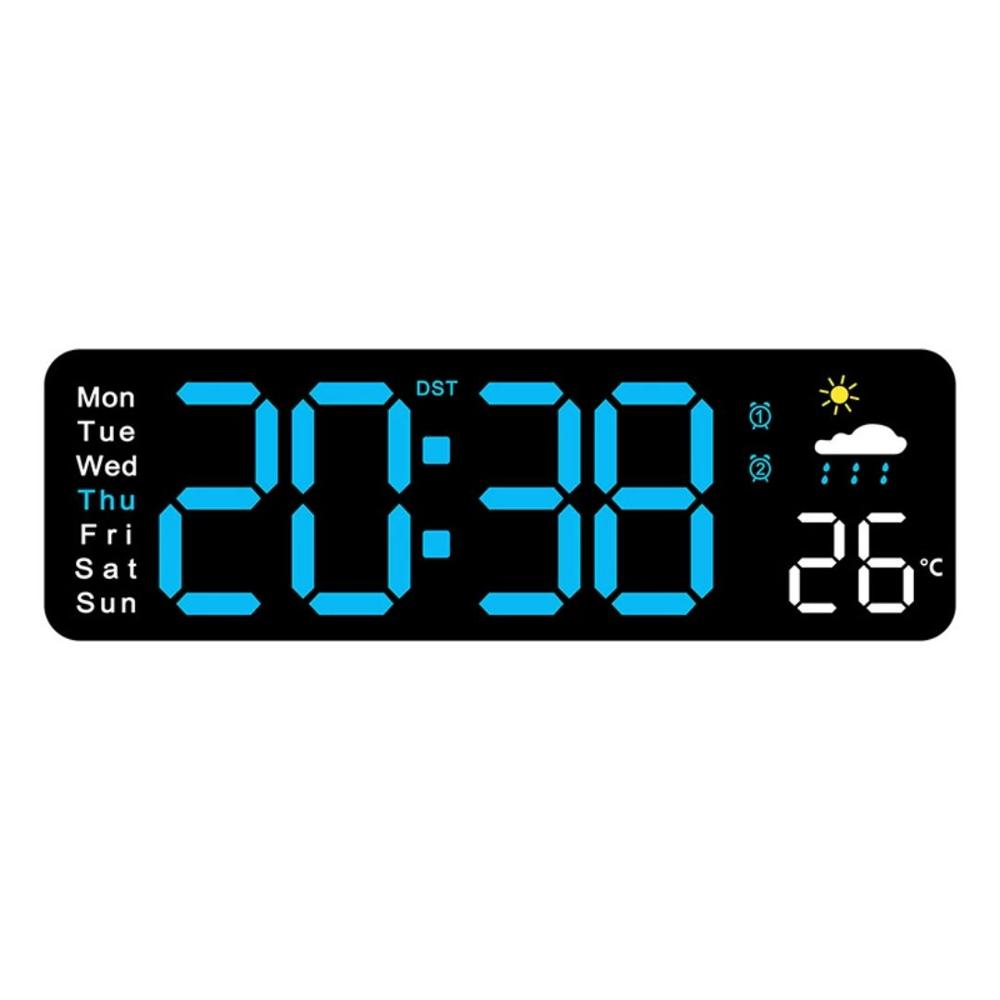 Reloj Digital de Pared 28cm con Temperatura Humedad y Control Remoto 6656 Azul