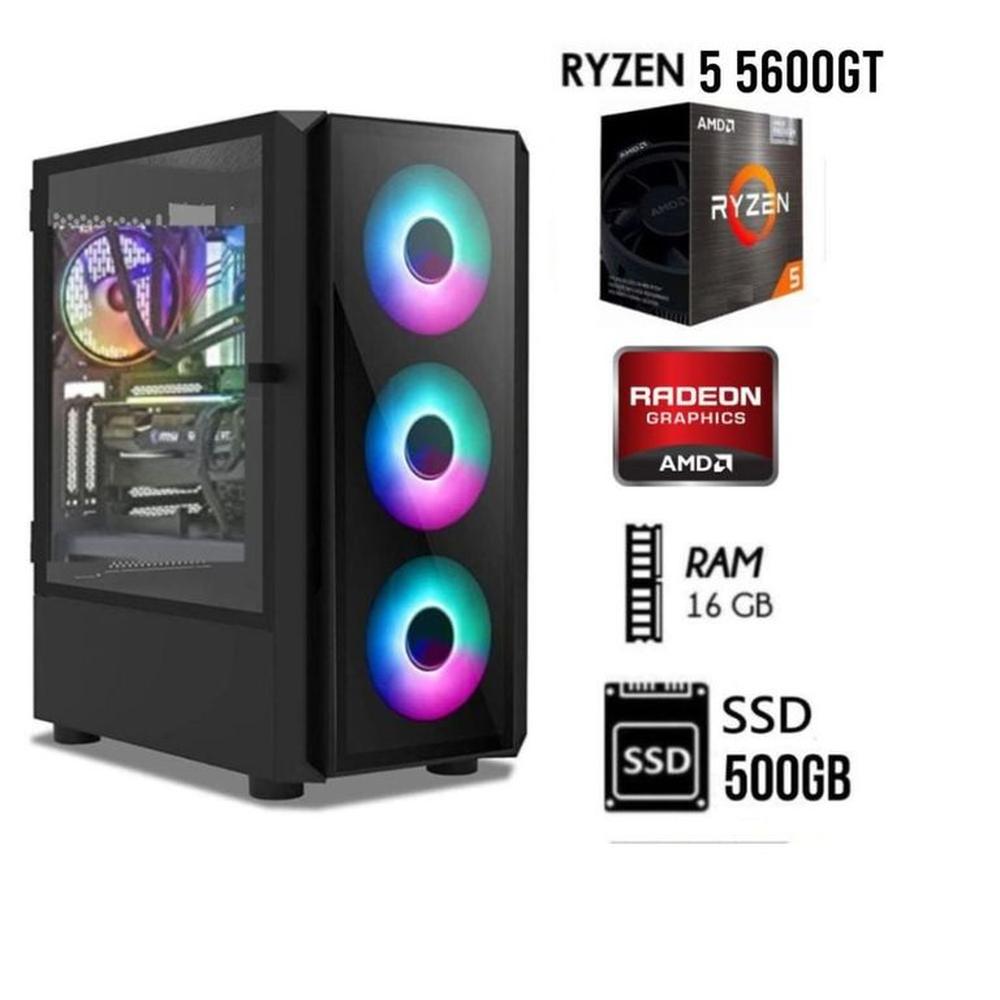 Computadora Pc GAMER RYZEN 5 5600GT 3.2Ghz Ram 16GB SSD 500GB Case GAMER RGB