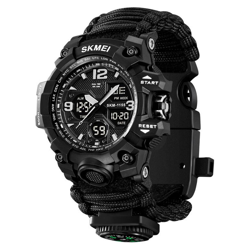 Reloj Skmei 1155B Tactico Militar Correa Nylon Tejida Cuerda Brújula