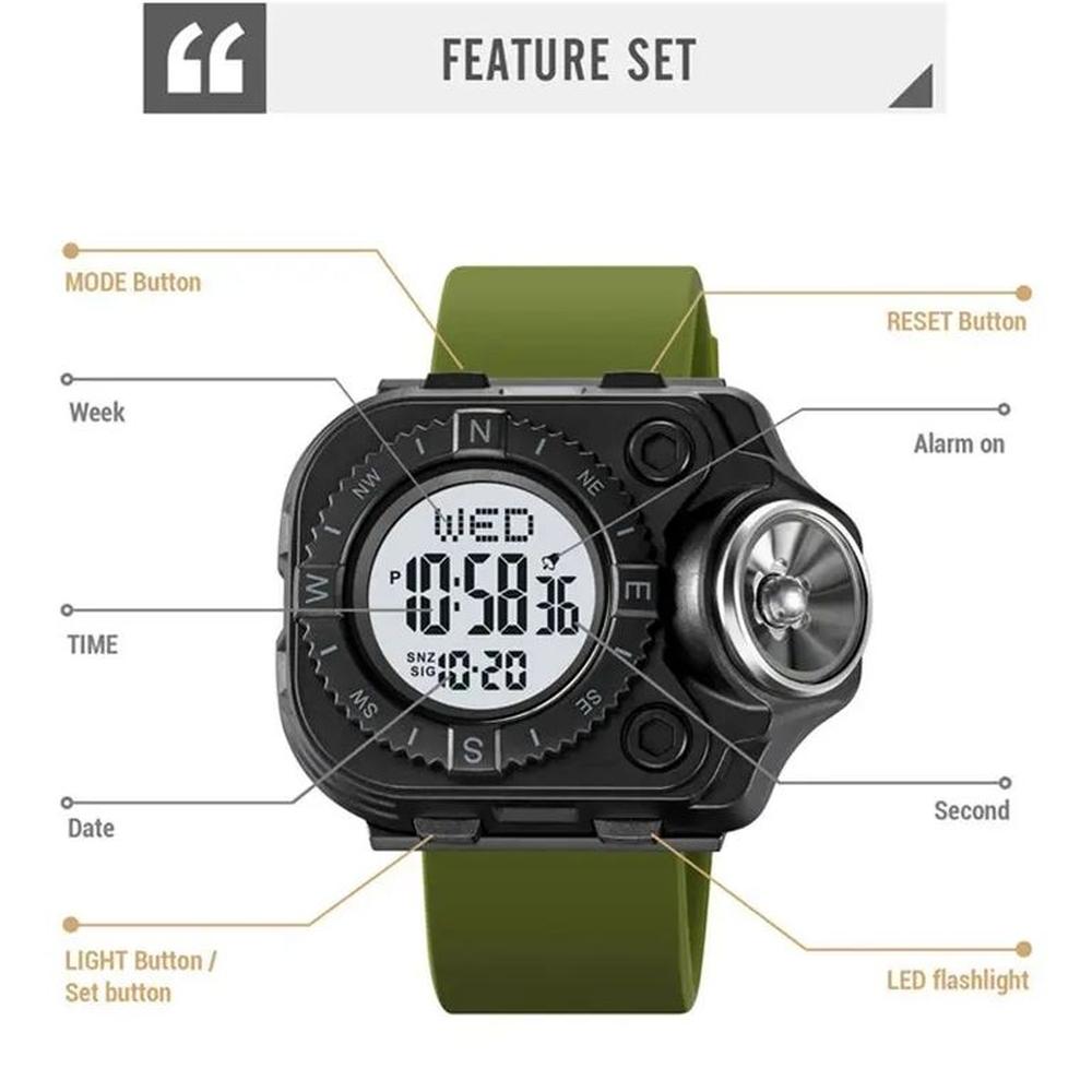 Reloj Skmei 2187 Linterna Correa VERDE silicona.