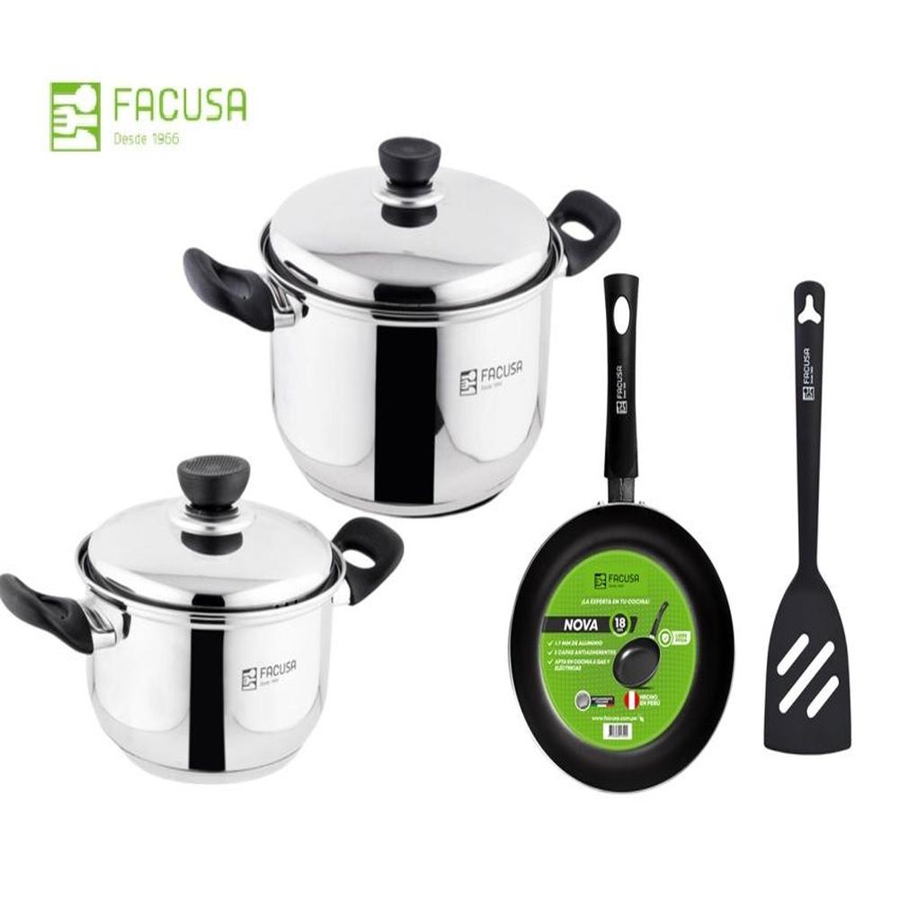 Juego de Ollas Acero Inoxidable con Sarten y espatula Facusa
