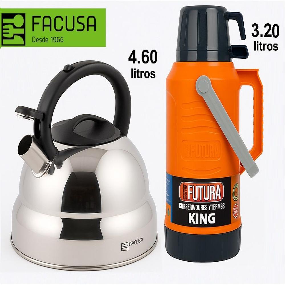 Combo GIGANTE Tetera 4.60 litros FACUSA + Termo 3.20 litros Futura