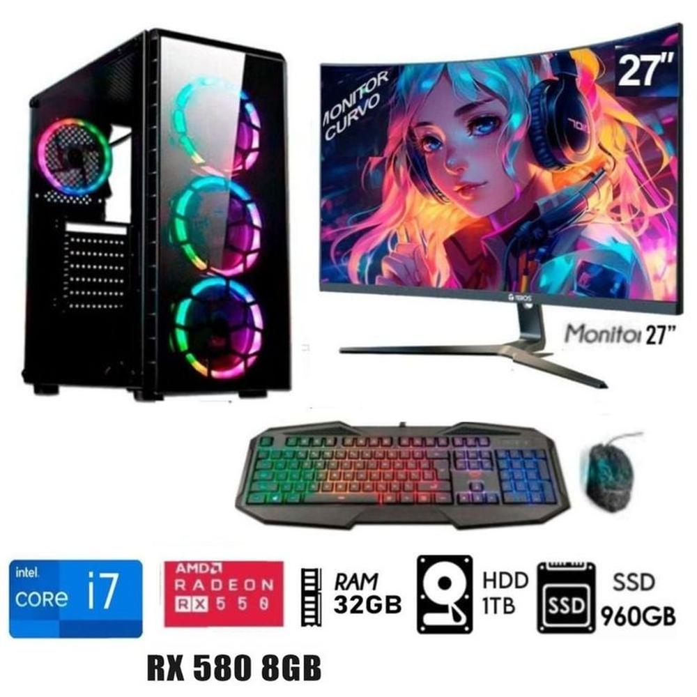 Computadora Pc GAMER  Core I7  Ram 32GB  Disco HDD 1TB   SSD 960GB  RX 580 8GB Monitor 27
