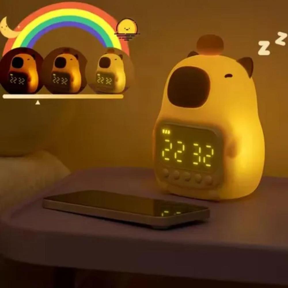Lámpara Capibara Con Reloj Y Alarma Usb Luz Nocturna Led