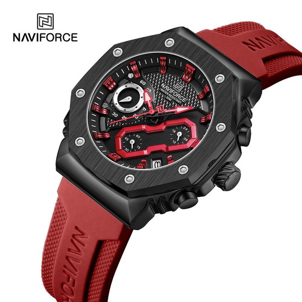 Reloj Naviforce 8035 Borde Negro Correa Roja