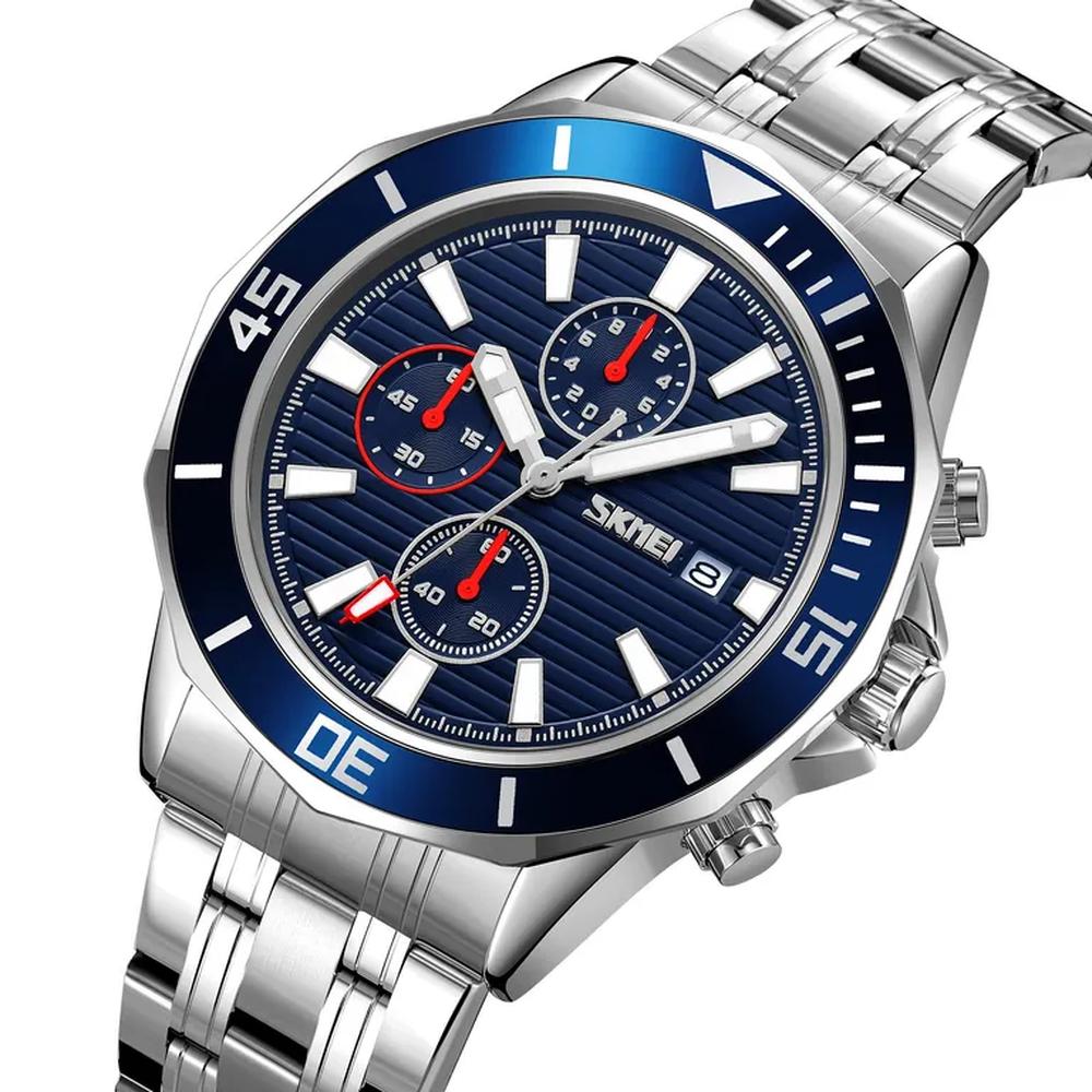 Reloj Skmei 9335 PLATEADO FONDO AZUL CORREA ACERO