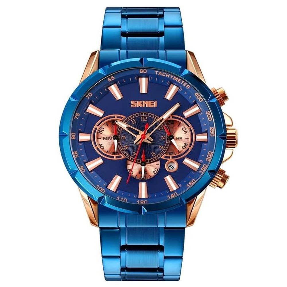 Reloj Skmei 9241 AZUL CON BORDES ORO ROSA Cronómetro