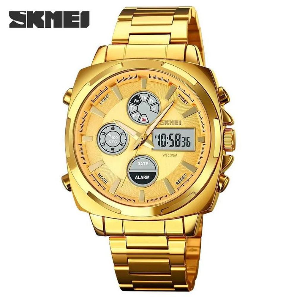 Reloj Skmei 1673 Dorado Correa Acero Digital Analogo.