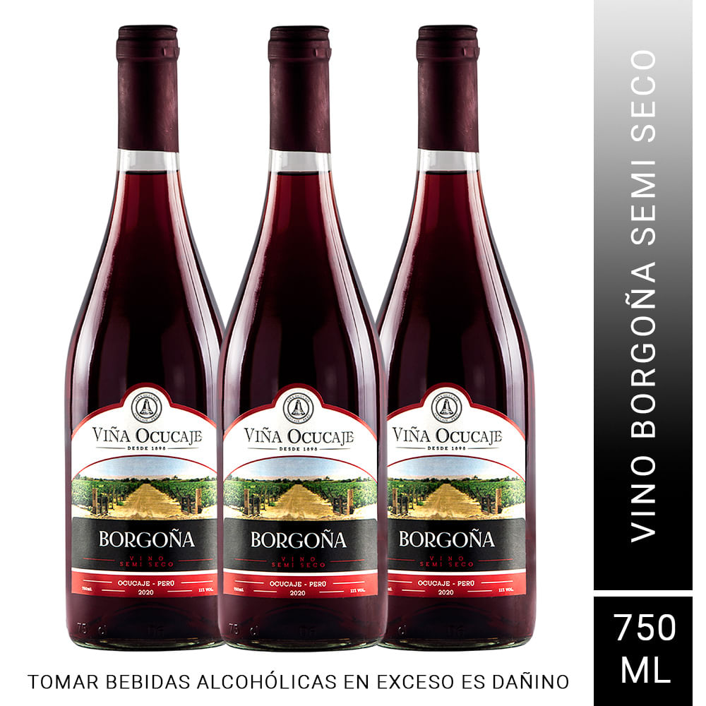 Pack X3 Vino Borgoña Ocucaje 750 Ml