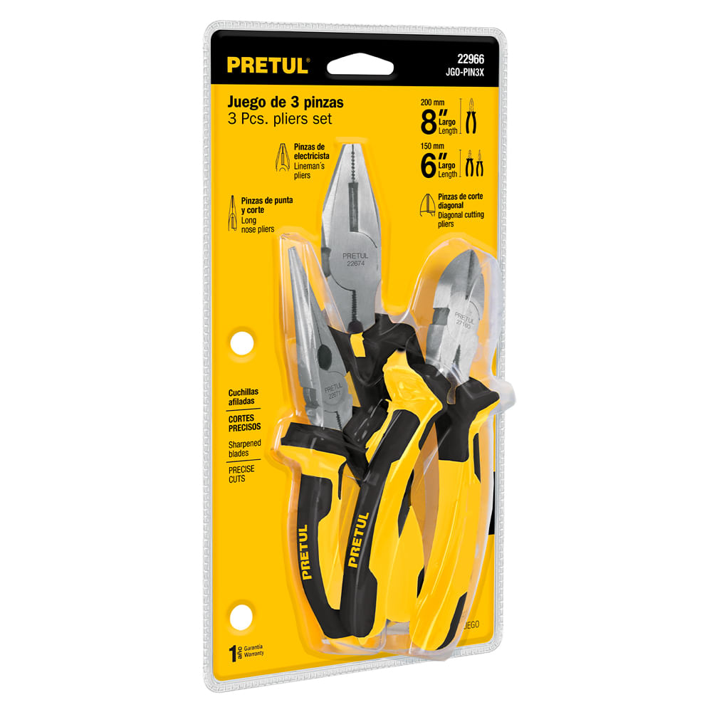 Juego de 3 Pinzas con Mango Comfort Grip JGO-PIN3X Pretul