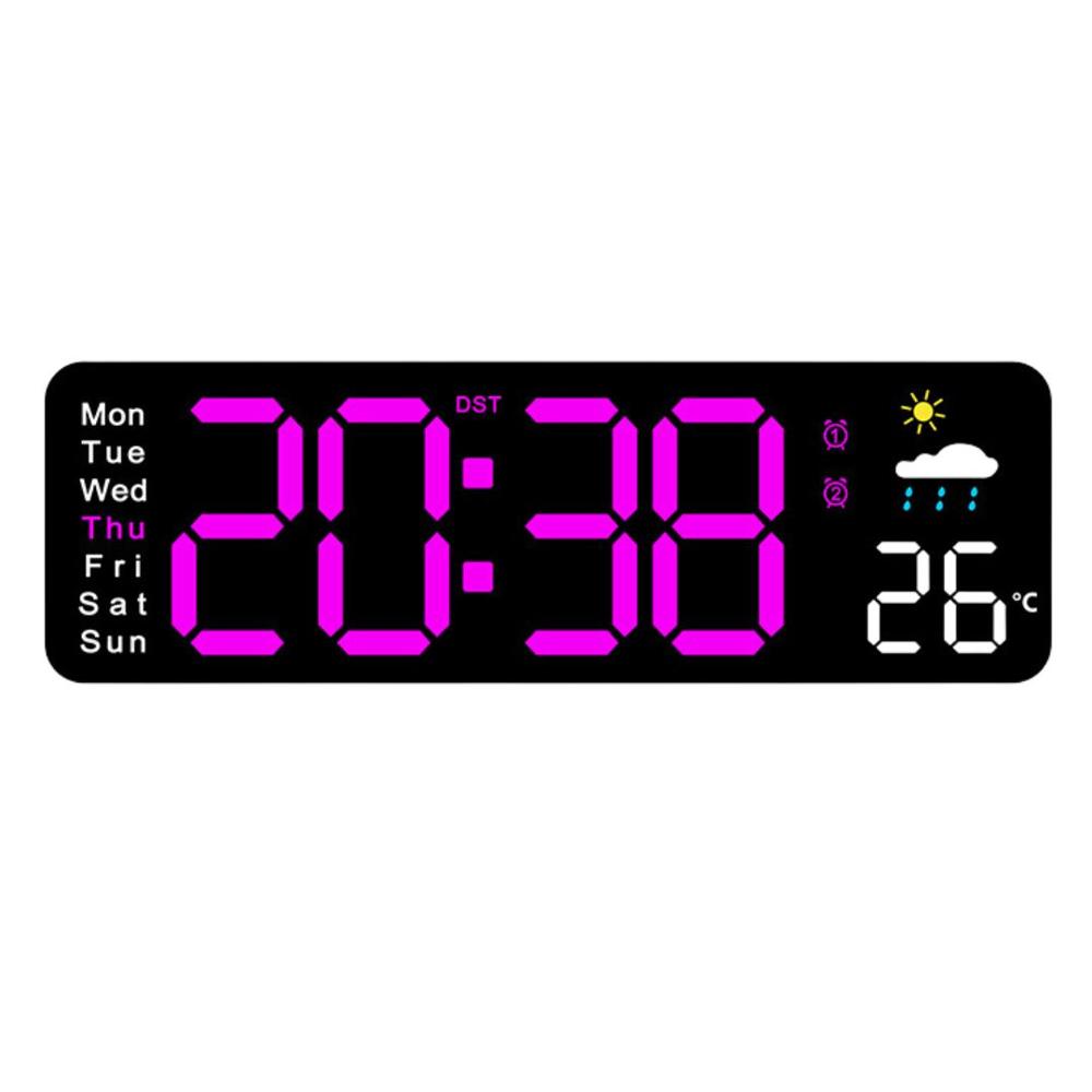 Reloj Digital de Pared 28cm con Temperatura Humedad y Control Remoto 6656  Lila